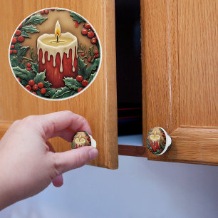 Red Christmas Candle Ceramic Knob