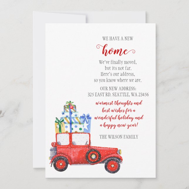 Red Christmas Car We've Moved Holiday Cards (Front)