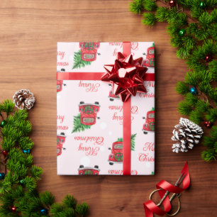 Red Christmas Car with Christmas Tree Snow Wrappin Wrapping Paper