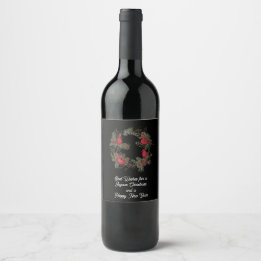 Red Christmas Cardinal and Wreath  Wine Label