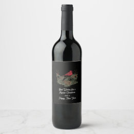 Red Christmas Cardinal and Wreath Wine Label