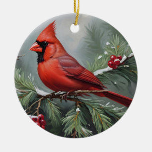Red christmas cardinal ceramic ornament