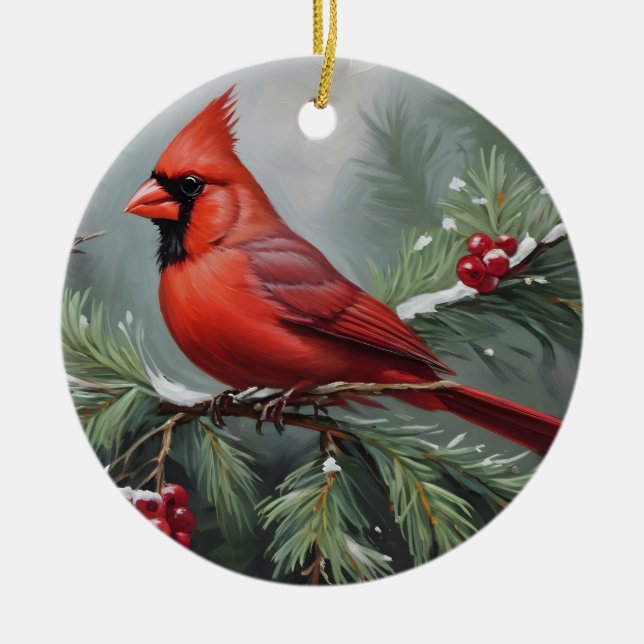 Red christmas cardinal ceramic ornament (Front)