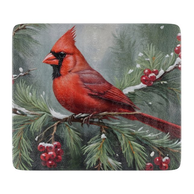 Red christmas cardinal cutting board (Front)