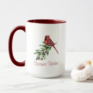 Red Christmas Cardinal with Greenery Mug