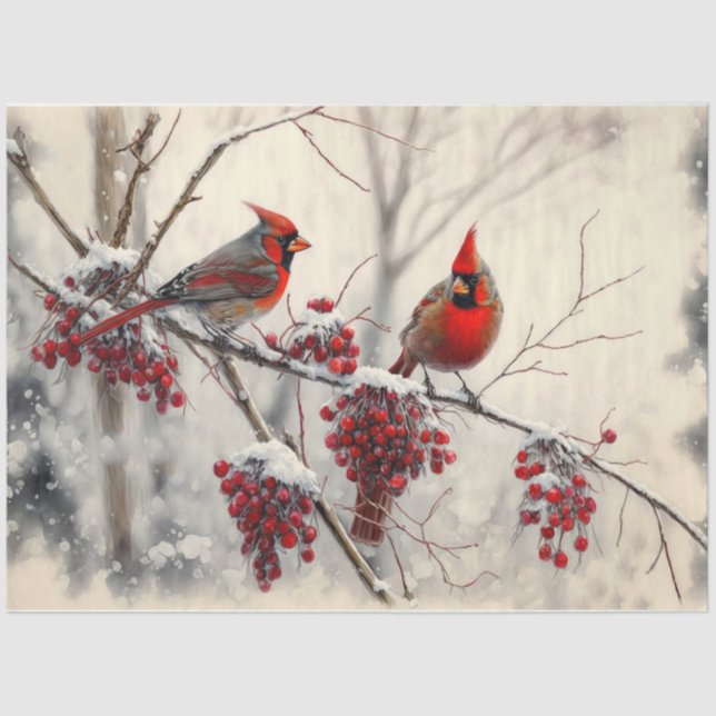 Red Christmas Cardinals  Tissue Paper (Front)