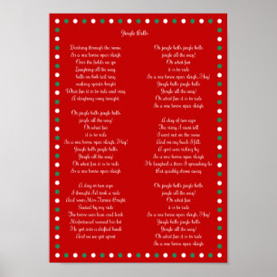 Red Christmas Carol Jingle Bells Posters 10" x 14"