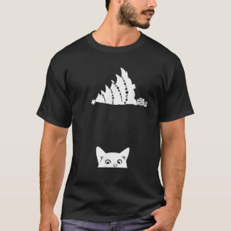 Red Christmas Cat Tipping Xmas Tree Over Meowy Cat T-Shirt