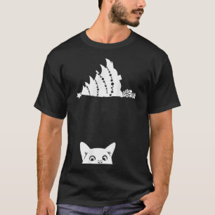 Red Christmas Cat Tipping Xmas Tree Over Meowy Cat T-Shirt