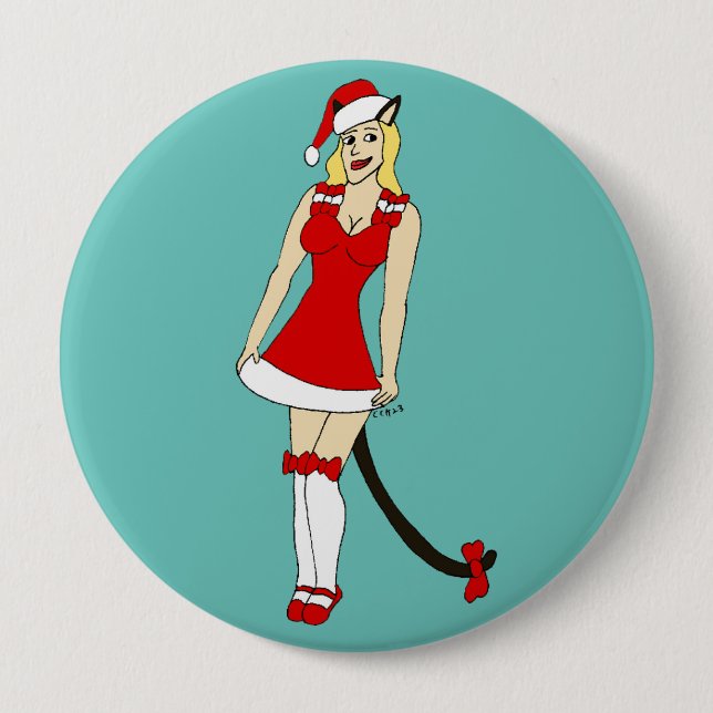 Red Christmas catgirl 10 Cm Round Badge (Front)