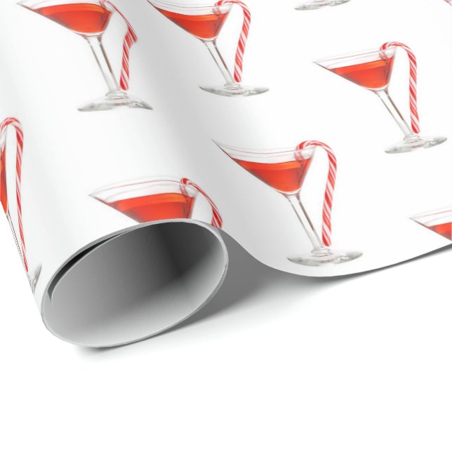Red Christmas Cocktail Holiday Wrapping Paper (Roll Corner)