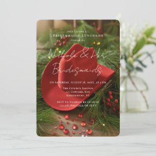 Red Christmas Cowboy Hat Bridesmaids Luncheon Invitation