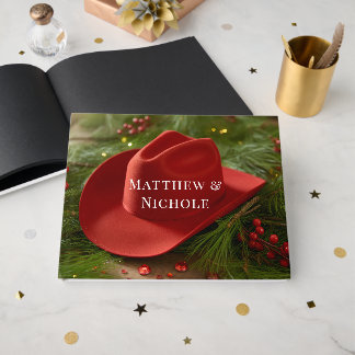 Red Christmas Cowboy Hat Wedding Guest Book