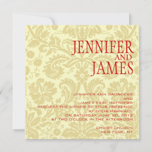 Red Christmas Cream Damask Wedding Invitation