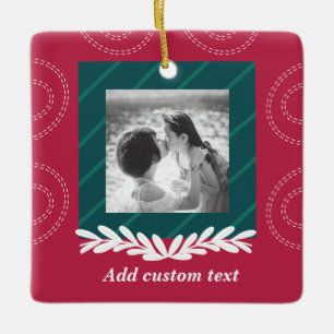 Red christmas customisable photo elegant ceramic ornament