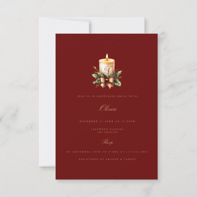 Red Christmas Decor Bridal Shower Invitation (Back)