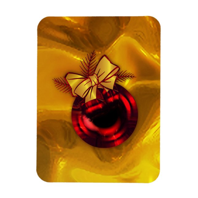 Red Christmas Decoration on Gold Magnet (Vertical)
