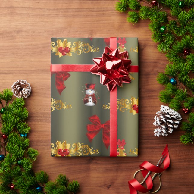 Red Christmas Decorative Bronze Wrapping Paper (Holiday Gift)