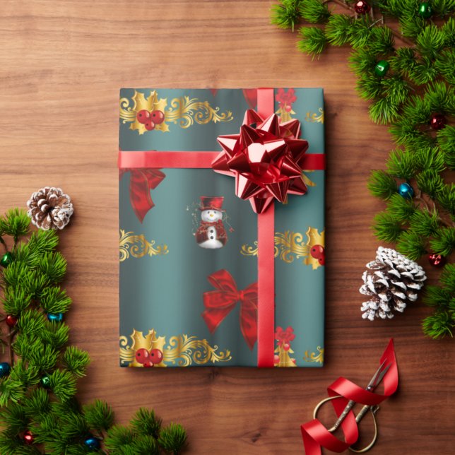 Red Christmas Decorative Teal Wrapping Paper (Creator Uploaded)