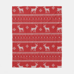 Red Christmas Deer Sweater Knit Christmas Blanket