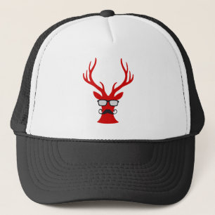 Red Christmas deer with moustache and nerd glasses Trucker Hat