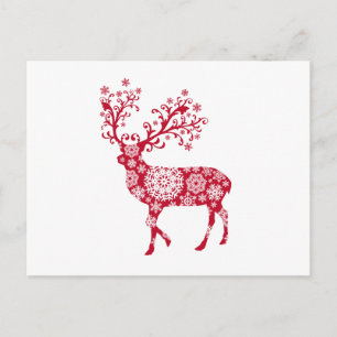 Red Christmas deer with snowflakes Holiday Postcard