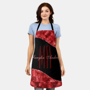 RED CHRISTMAS DISCO SHIMMER CUSTOM MONOGRAM  APRON