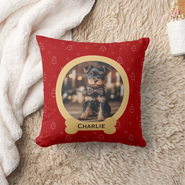 Red Christmas Dog Name Holiday Keepsake Cushion (Blanket)