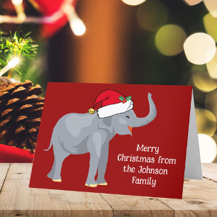 Red Christmas Elephant Cute Custom Kids Holiday Card