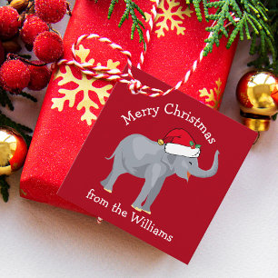 Red Christmas Elephant Cute Custom Party Favour Tags