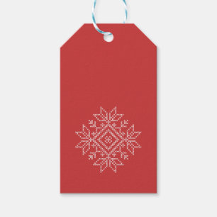 Red christmas embroidery snowflake art  gift tags