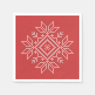 Red christmas embroidery snowflake art seasonal napkin