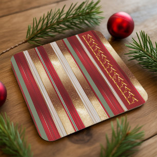 Red Christmas Fa La La Pattern#27 ID1009 Square Paper Coaster