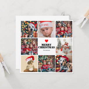 Red Christmas Family 8 Photo Collage Holiday Card