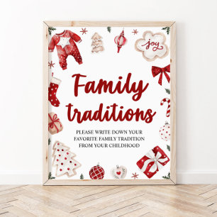 Red Christmas Family Traditions Baby Shower Sign
