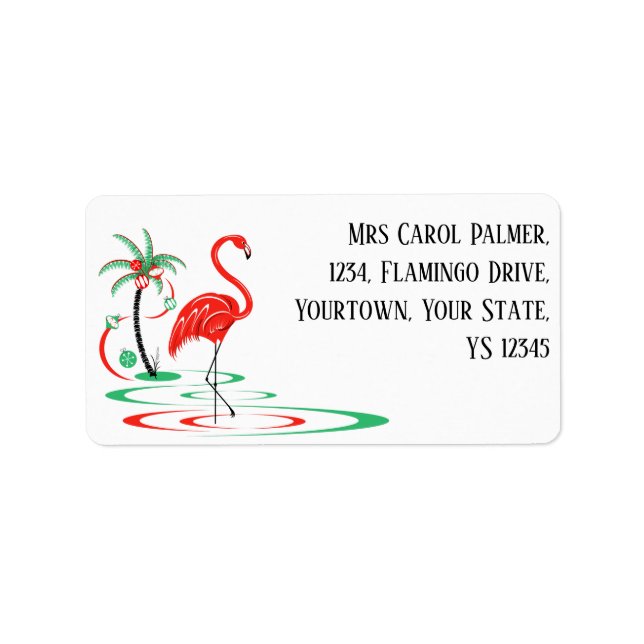 Red Christmas Flamingo address label (Front)