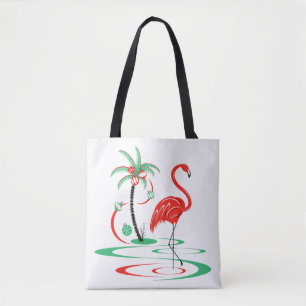 Red Christmas Flamingo all over tote Bag