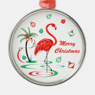 Red Christmas Flamingo Baubles Christmas round Metal Ornament