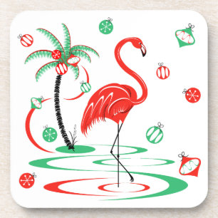 Red Christmas Flamingo Baubles coaster plastic