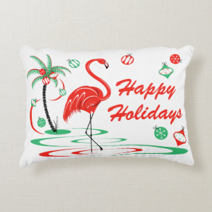 Red Christmas Flamingo Baubles Holidays accent Decorative Cushion