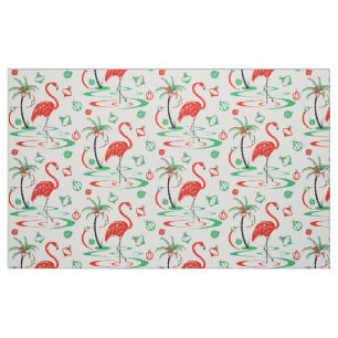 Red Christmas Flamingo Baubles large pattern Fabric