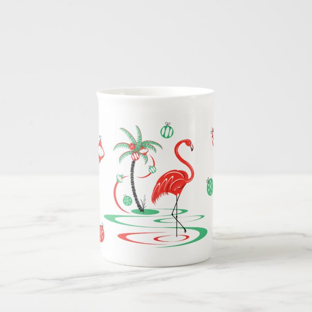 Red Christmas Flamingo Baubles mug bone china (Front)