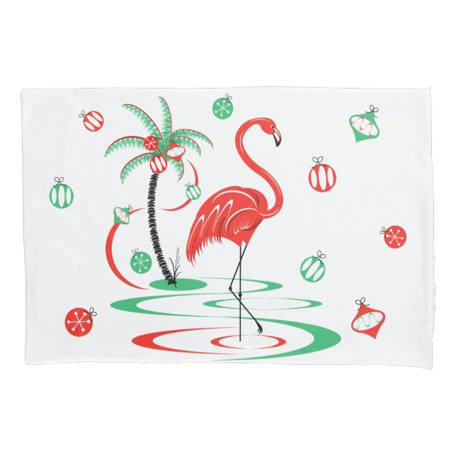 Red Christmas Flamingo Baubles pillowcase single (Front)