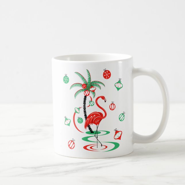 Red Christmas Flamingo Baubles portrait mug (Right)