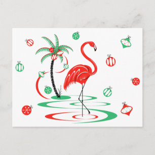 Red Christmas Flamingo Baubles postcard
