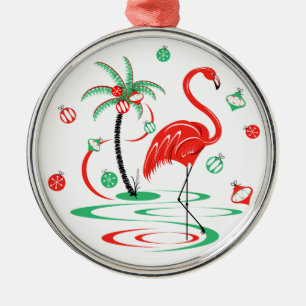 Red Christmas Flamingo Baubles round Metal Ornament