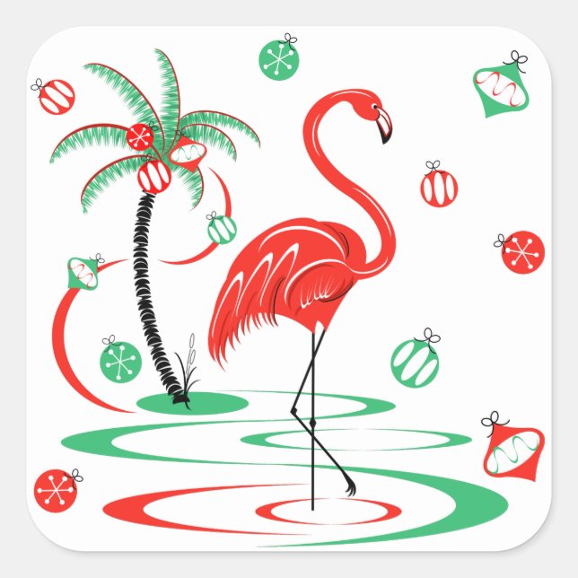 Red Christmas Flamingo Baubles square Square Sticker (Front)
