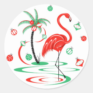 Red Christmas Flamingo Baubles sticker round