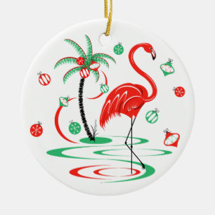Red Christmas Flamingo Baubles Text ornament round