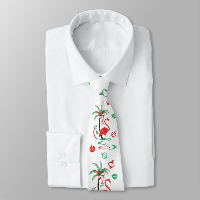 Red Christmas Flamingo Baubles tie (Tied)